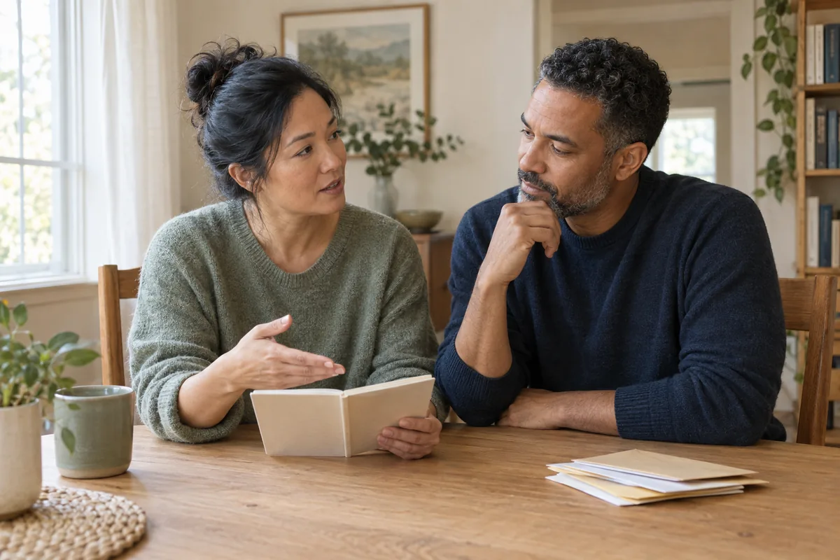 A couple considering their household priorities at home