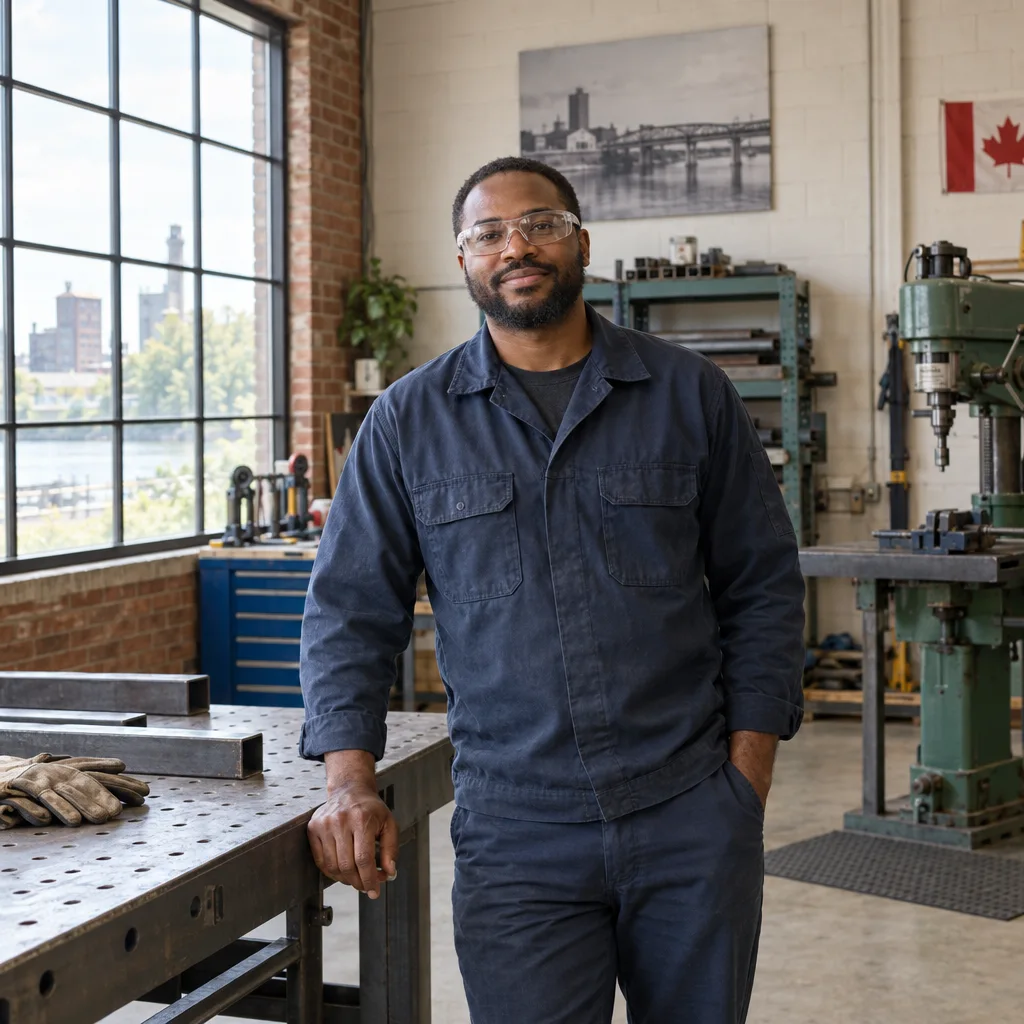 A business owner in a small fabrication workshop