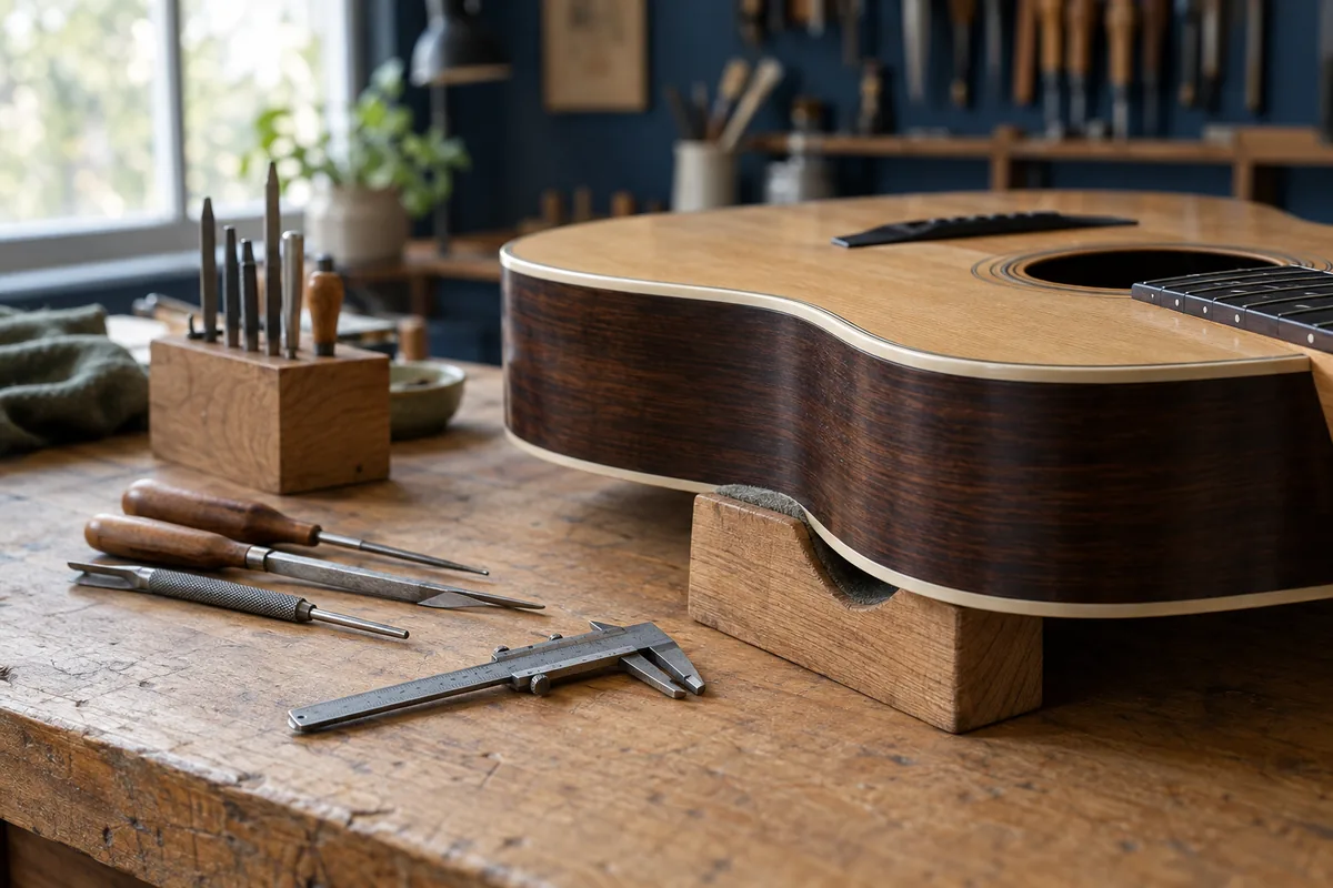 Close-up of specialist work in an instrument workshop