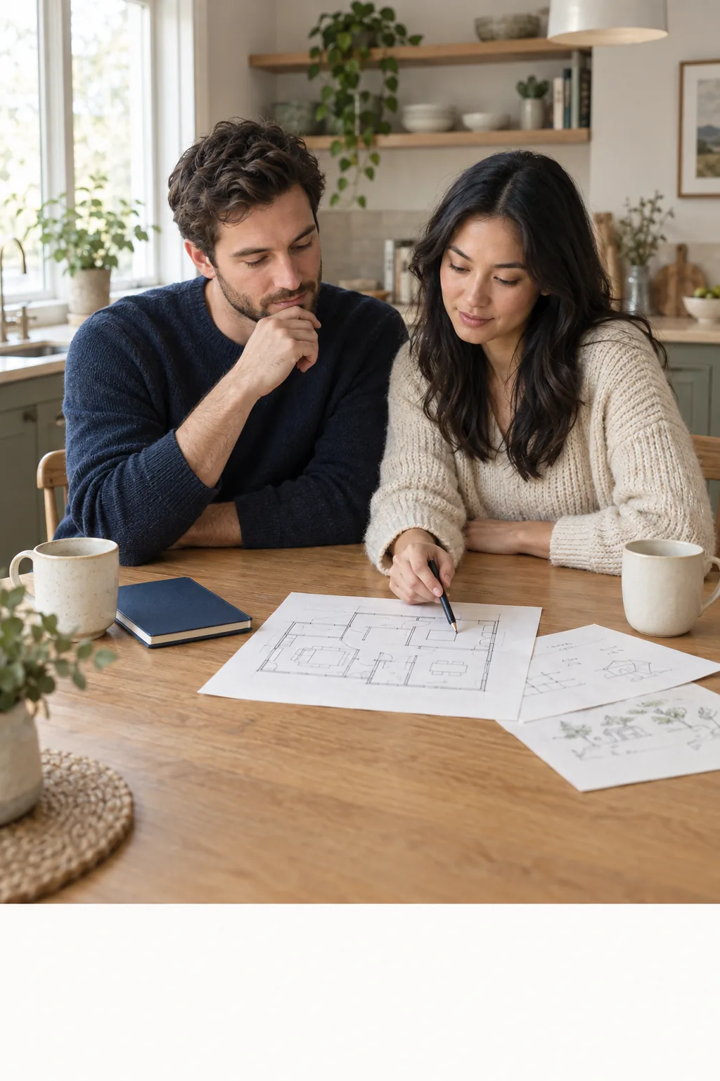 A couple reviewing plans for their future home together