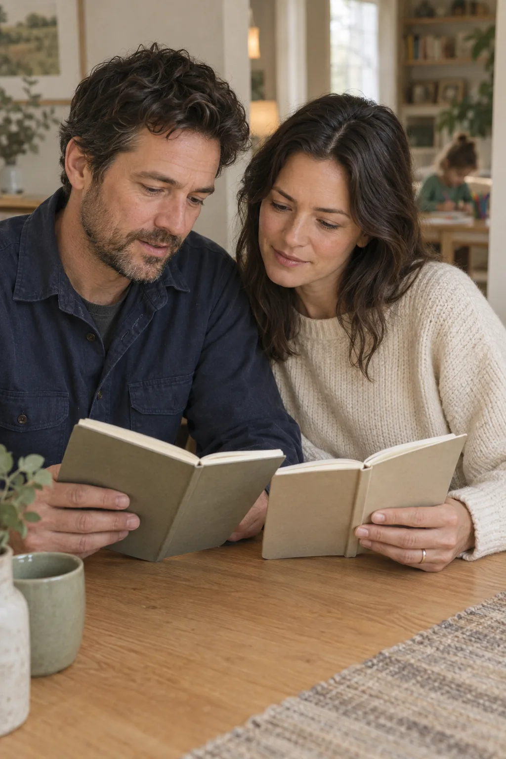 A couple reviewing their household and business priorities together