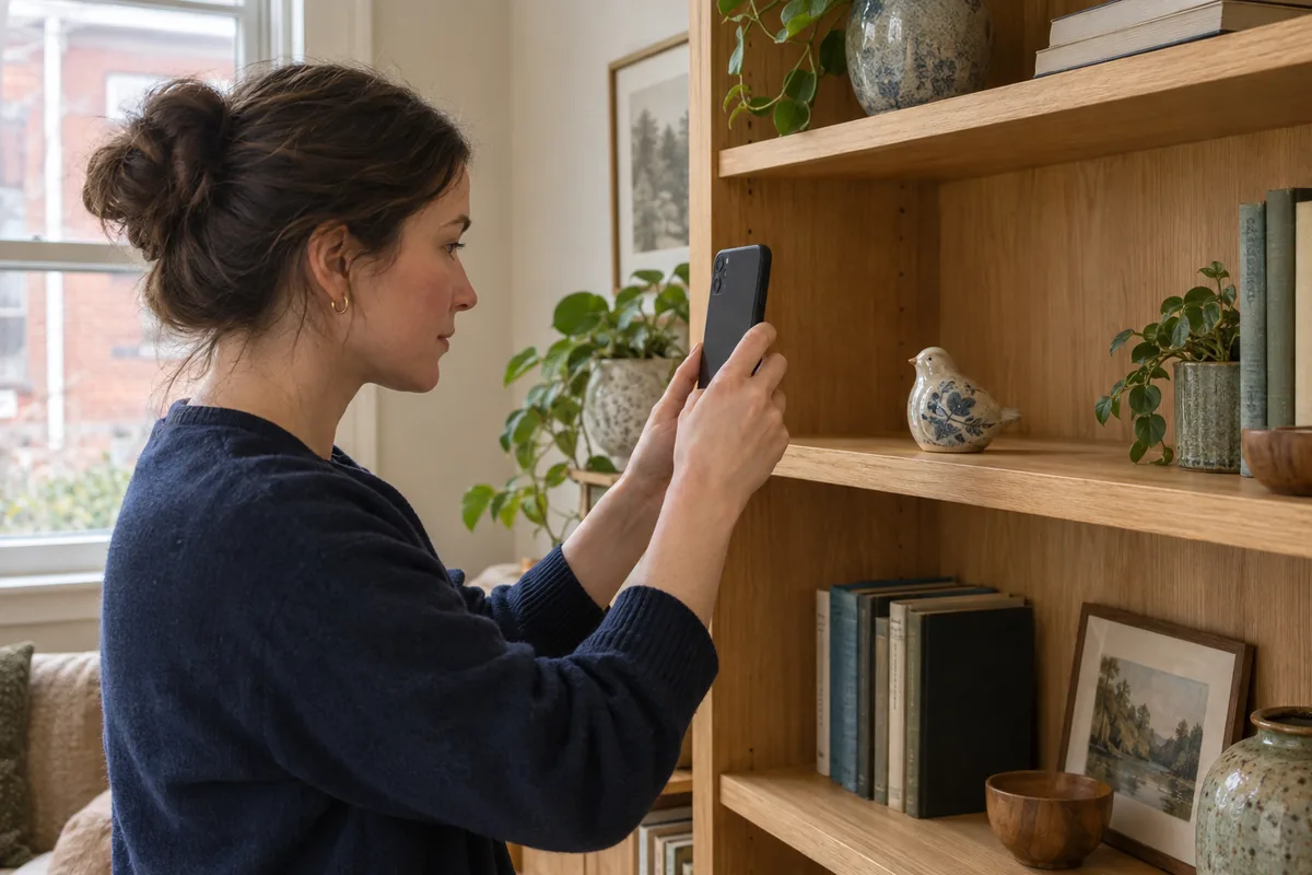 A homeowner photographing a keepsake as part of a home inventory